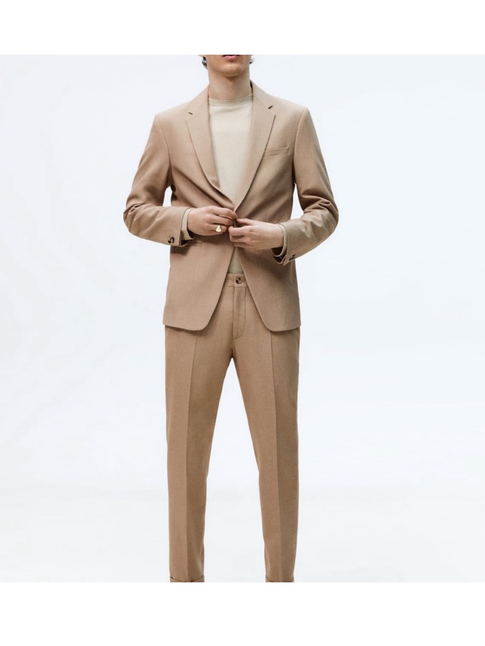 Zara Men Beige Single-Breasted Suit Blazer & Pants